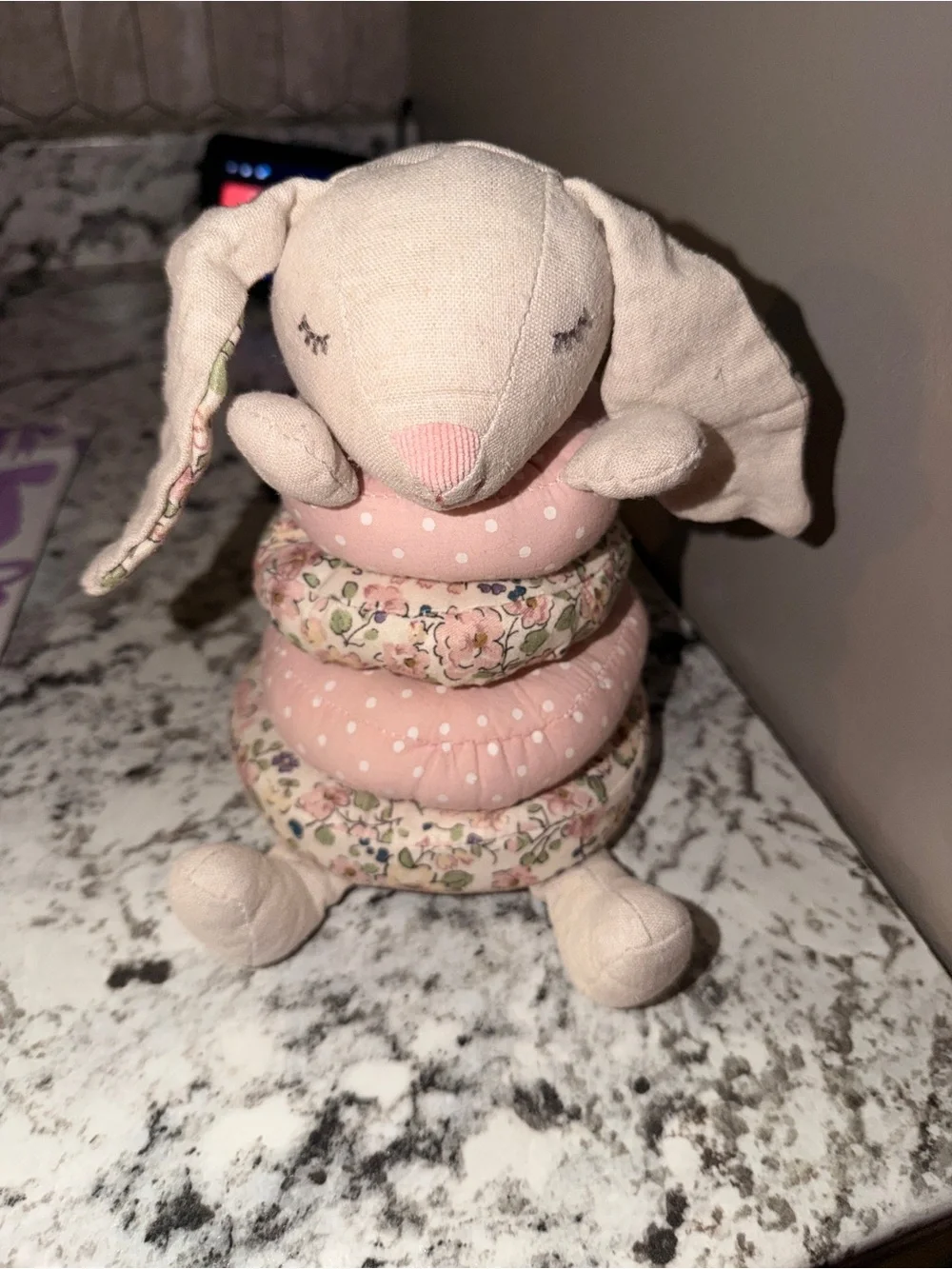 Plush Bunny Stacking Toy - Soft Pink Floral